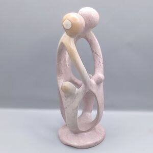 Hand Carved 8" Global Crafts Natural Pink Soapstone Family of 5 Statue